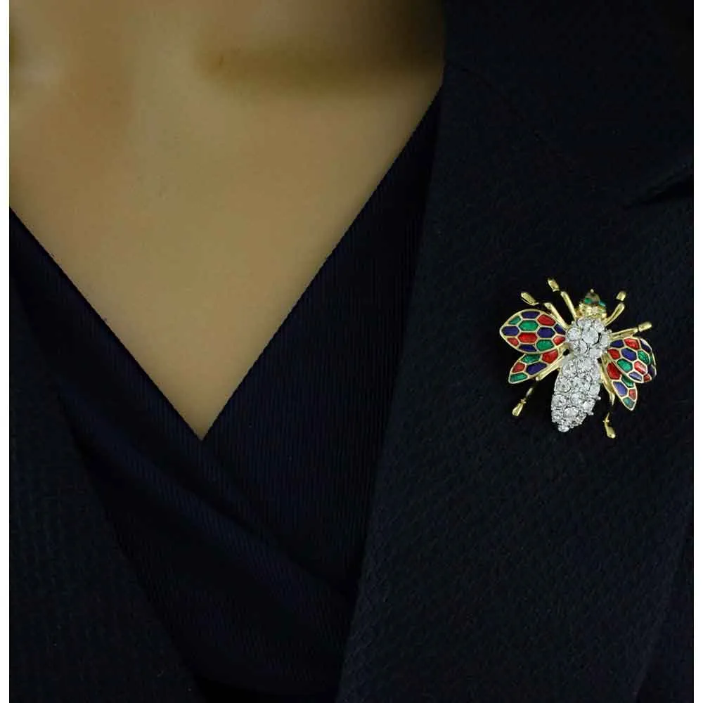 Crystal Fly with Colorful Enamel Wings Brooch Pin - PRI171