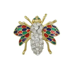 Crystal Fly with Colorful Enamel Wings Brooch Pin - PRI171