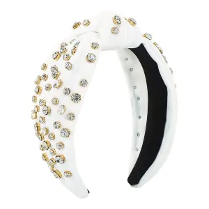 Cubic Zirconia & White Bow-Detail Hard Headband