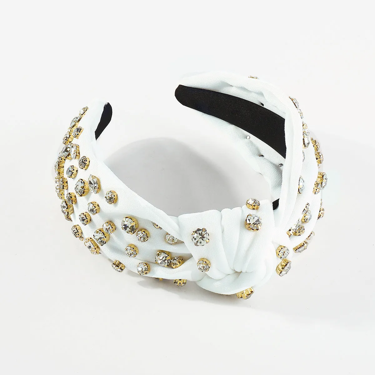 Cubic Zirconia & White Bow-Detail Hard Headband