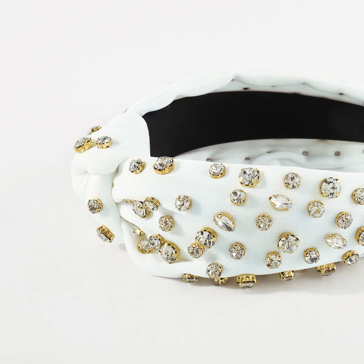 Cubic Zirconia & White Bow-Detail Hard Headband