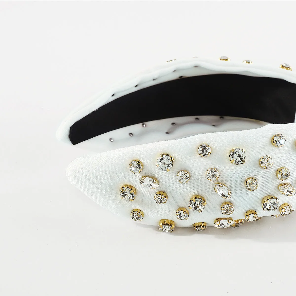 Cubic Zirconia & White Bow-Detail Hard Headband