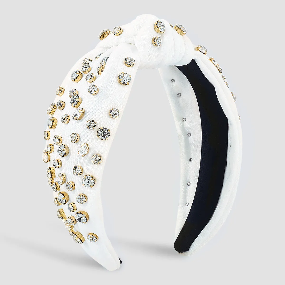 Cubic Zirconia & White Bow-Detail Hard Headband