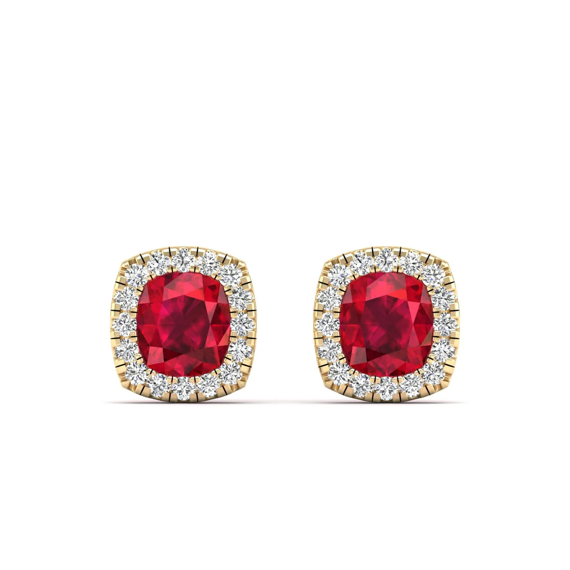 Cushion Ruby with Halo Diamond Stud Earrings