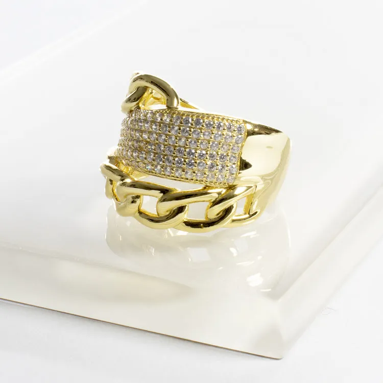 CZ Link Band Ring - Gold