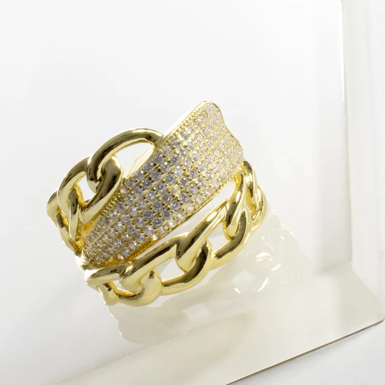 CZ Link Band Ring - Gold