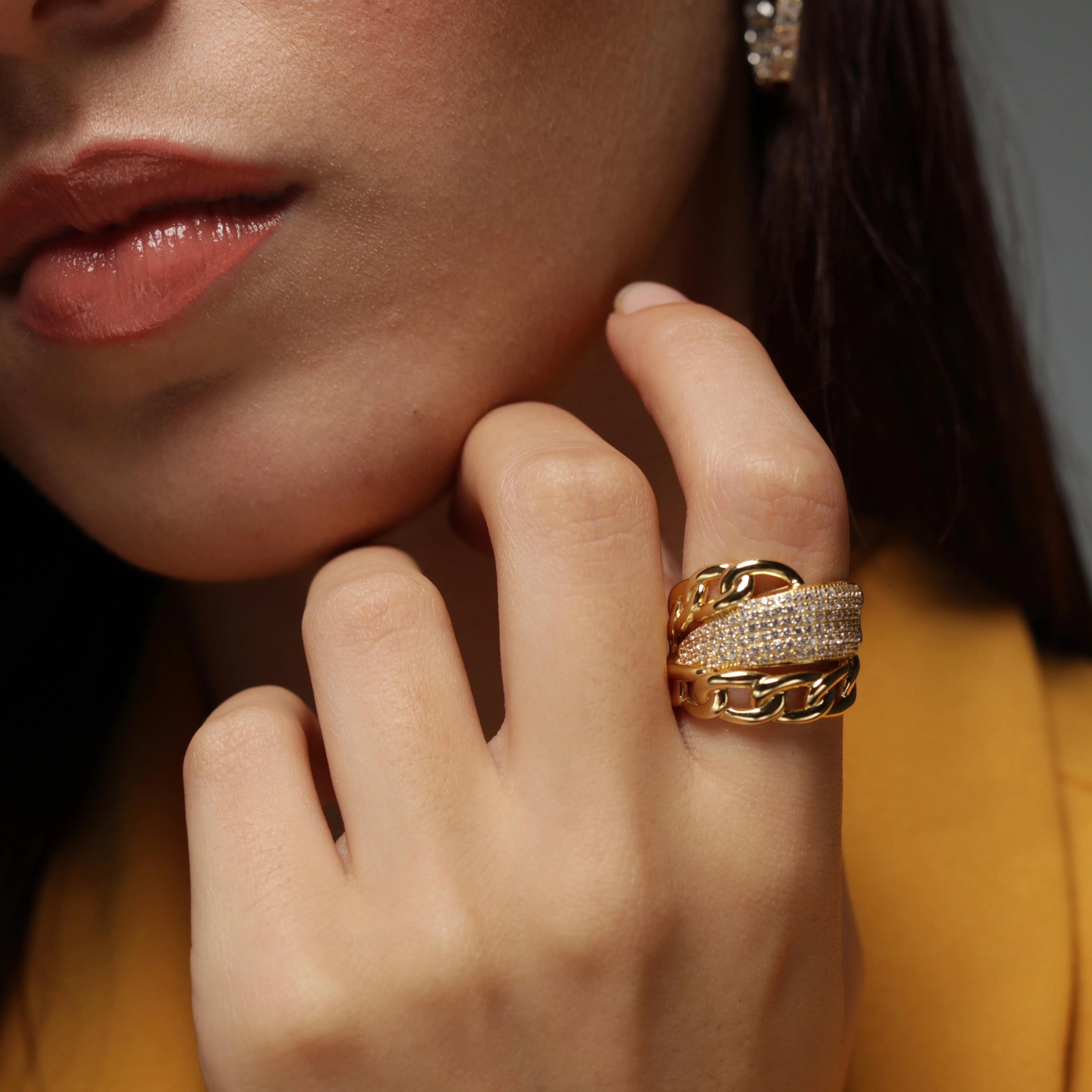 CZ Link Band Ring - Gold