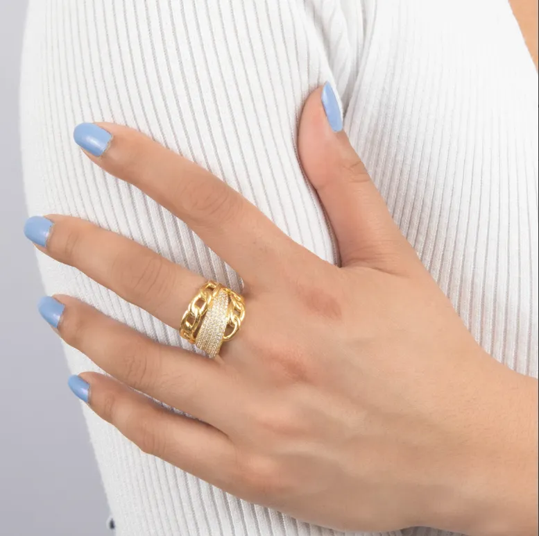 CZ Link Band Ring - Gold