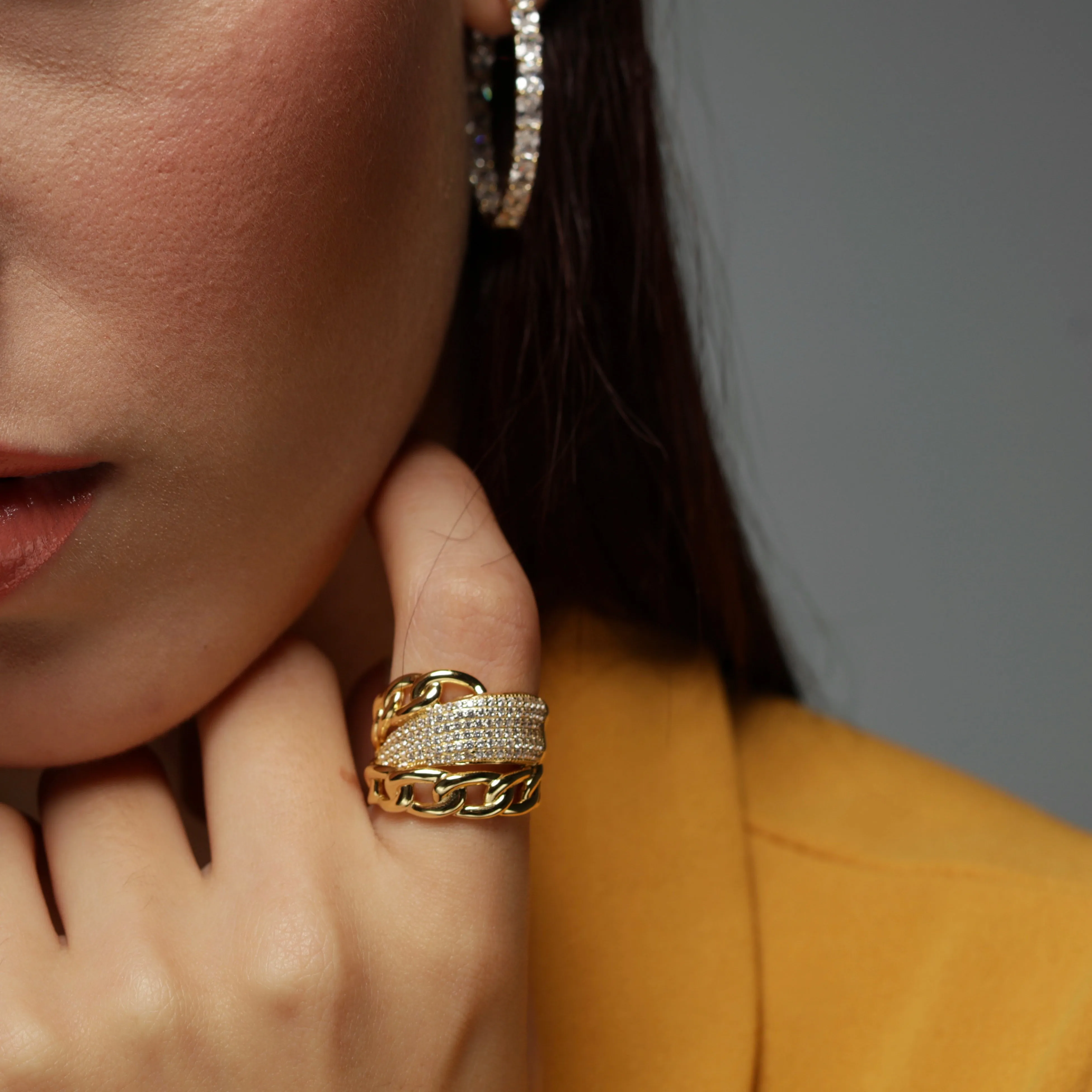 CZ Link Band Ring - Gold