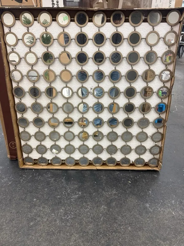 Deco 79 Metal Geometric Room Wall Mirror Entryway Mirror with Grid Pattern, Wall Mounted Mirror 40" x 2" x 40", Gold, 39 by 39" - new