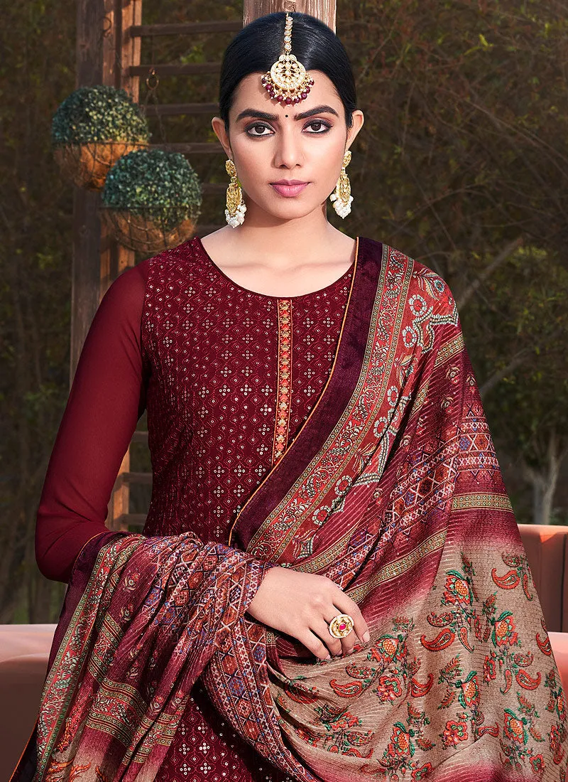 Deep Red Sequence Embroidered Salwar Suit
