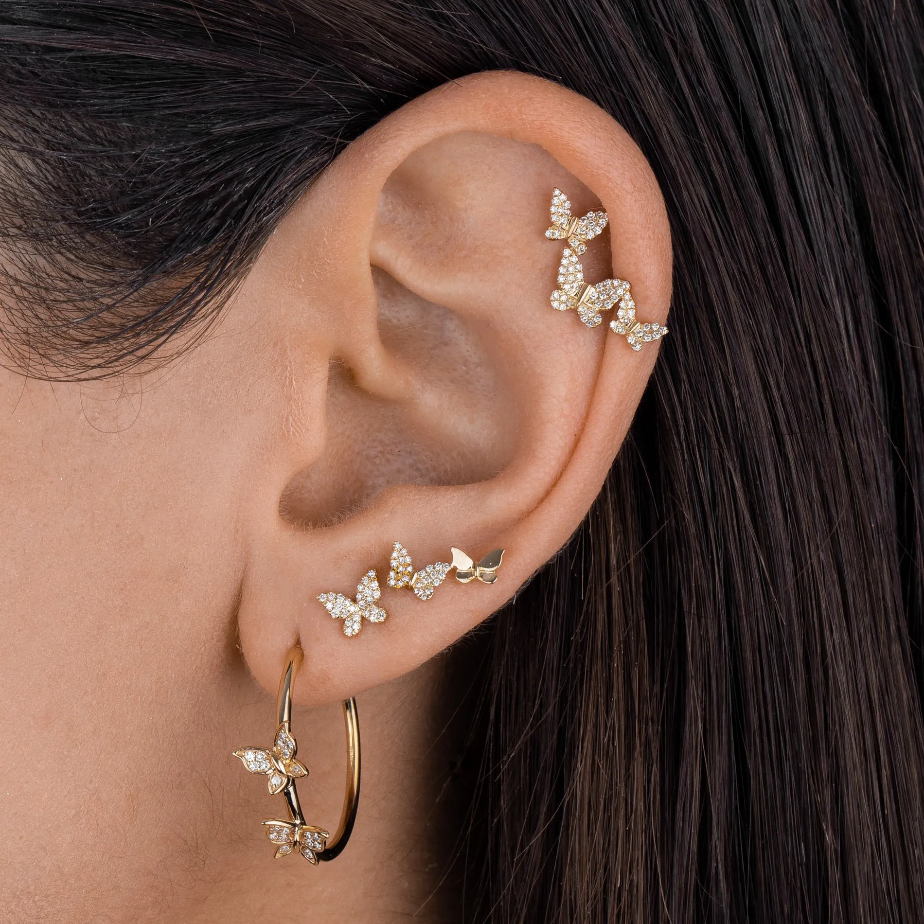 Diamond Double Butterfly Hoop Earring 14K