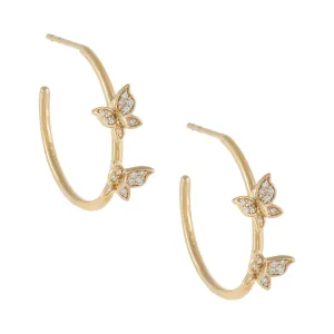 Diamond Double Butterfly Hoop Earring 14K