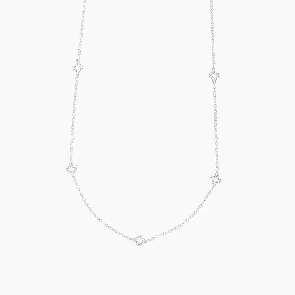 Diamond Station Silver Chain Necklace