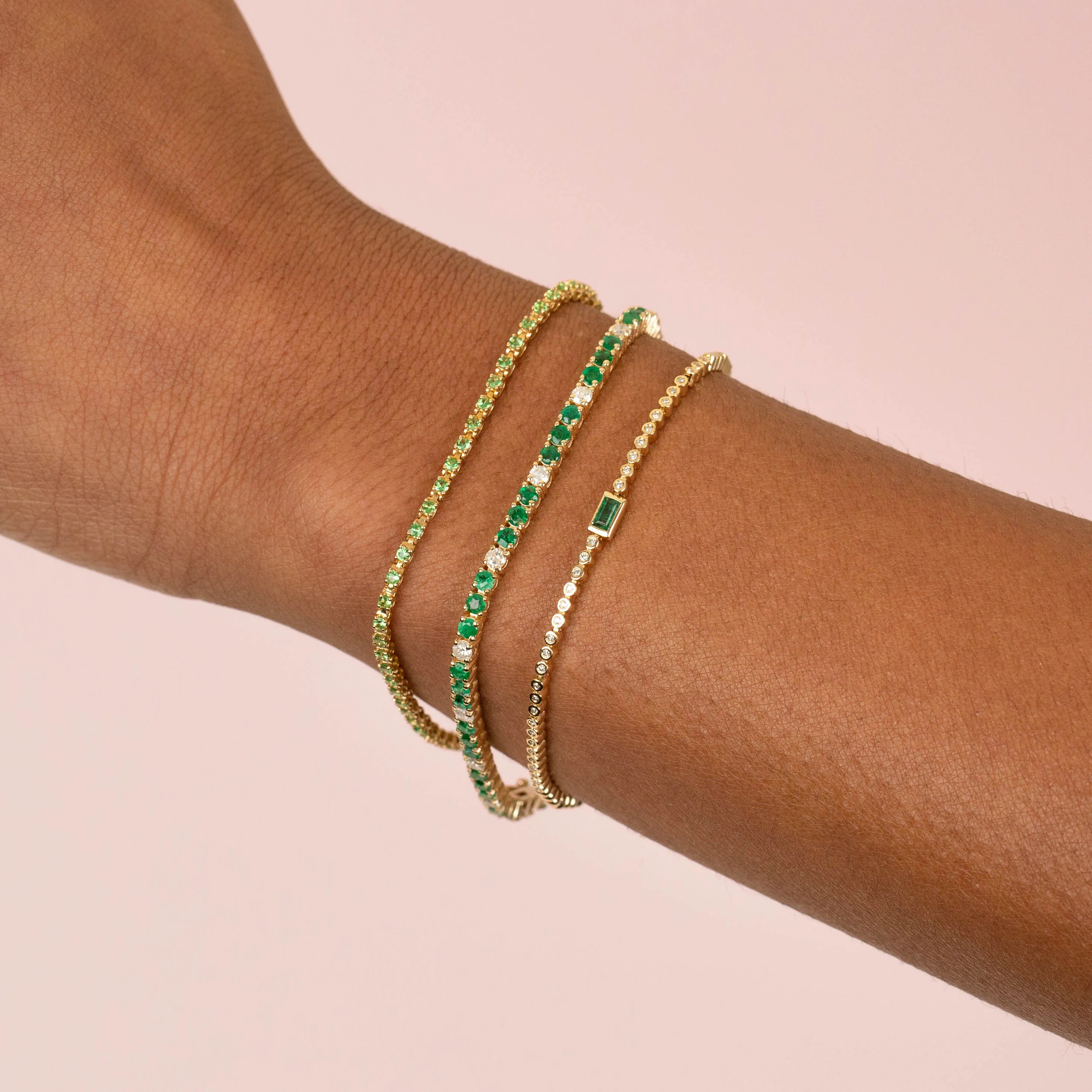 Diamond X Emerald Green Tennis Bracelet 14K