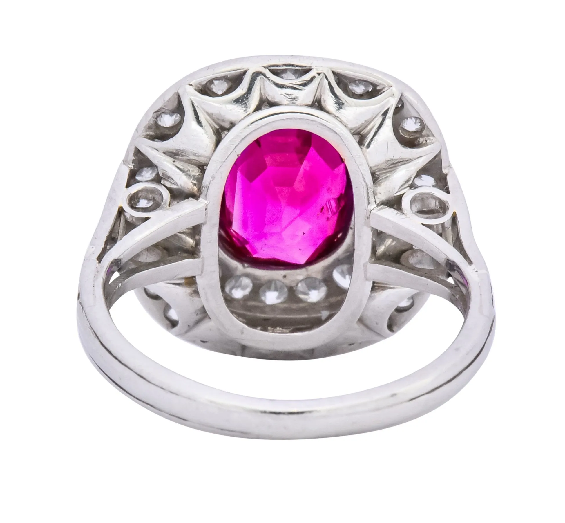 Edwardian 3.37 CTW No Heat Burma Ruby Diamond Halo Platinum Cluster Ring AGL
