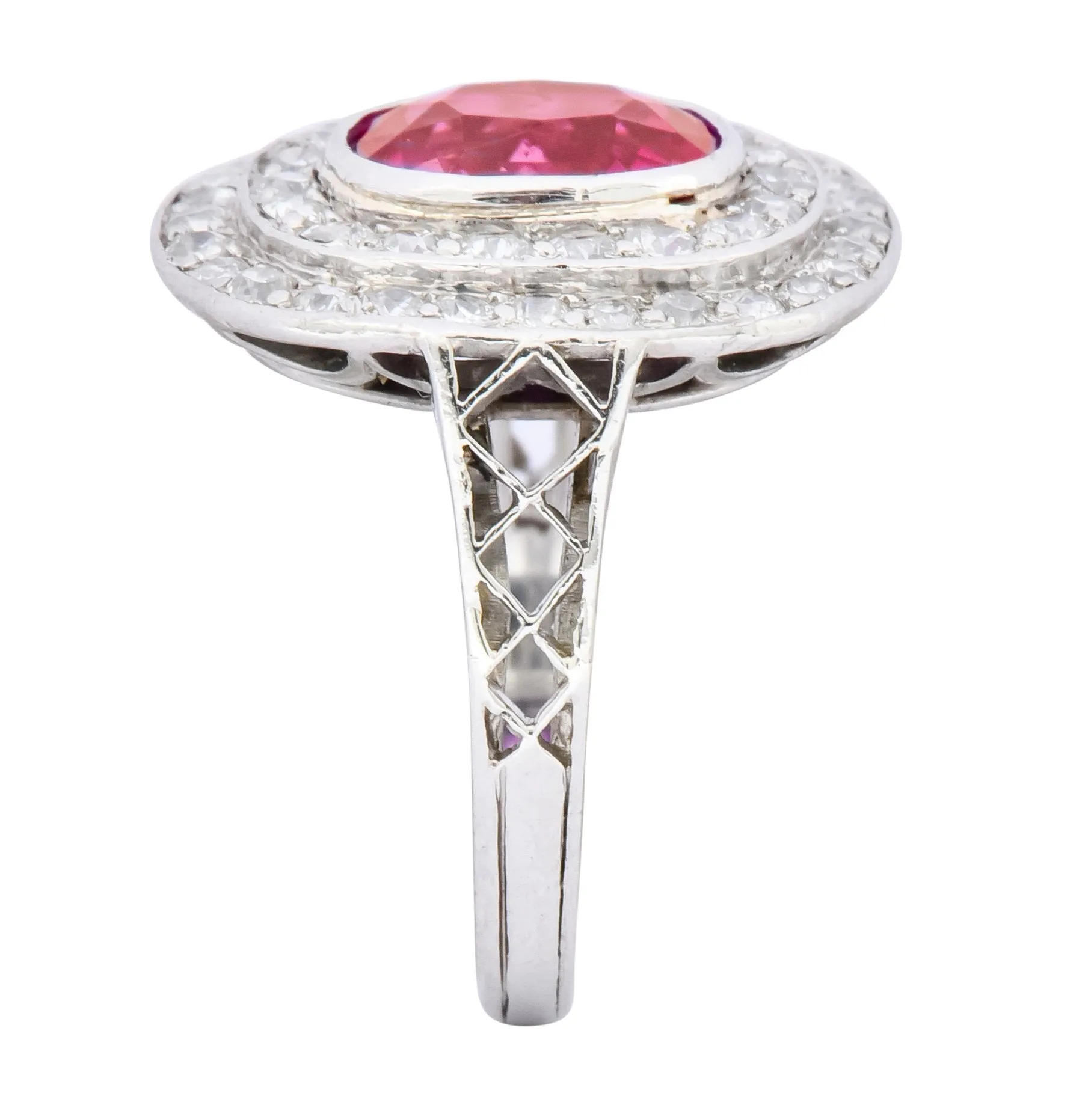 Edwardian 3.37 CTW No Heat Burma Ruby Diamond Halo Platinum Cluster Ring AGL