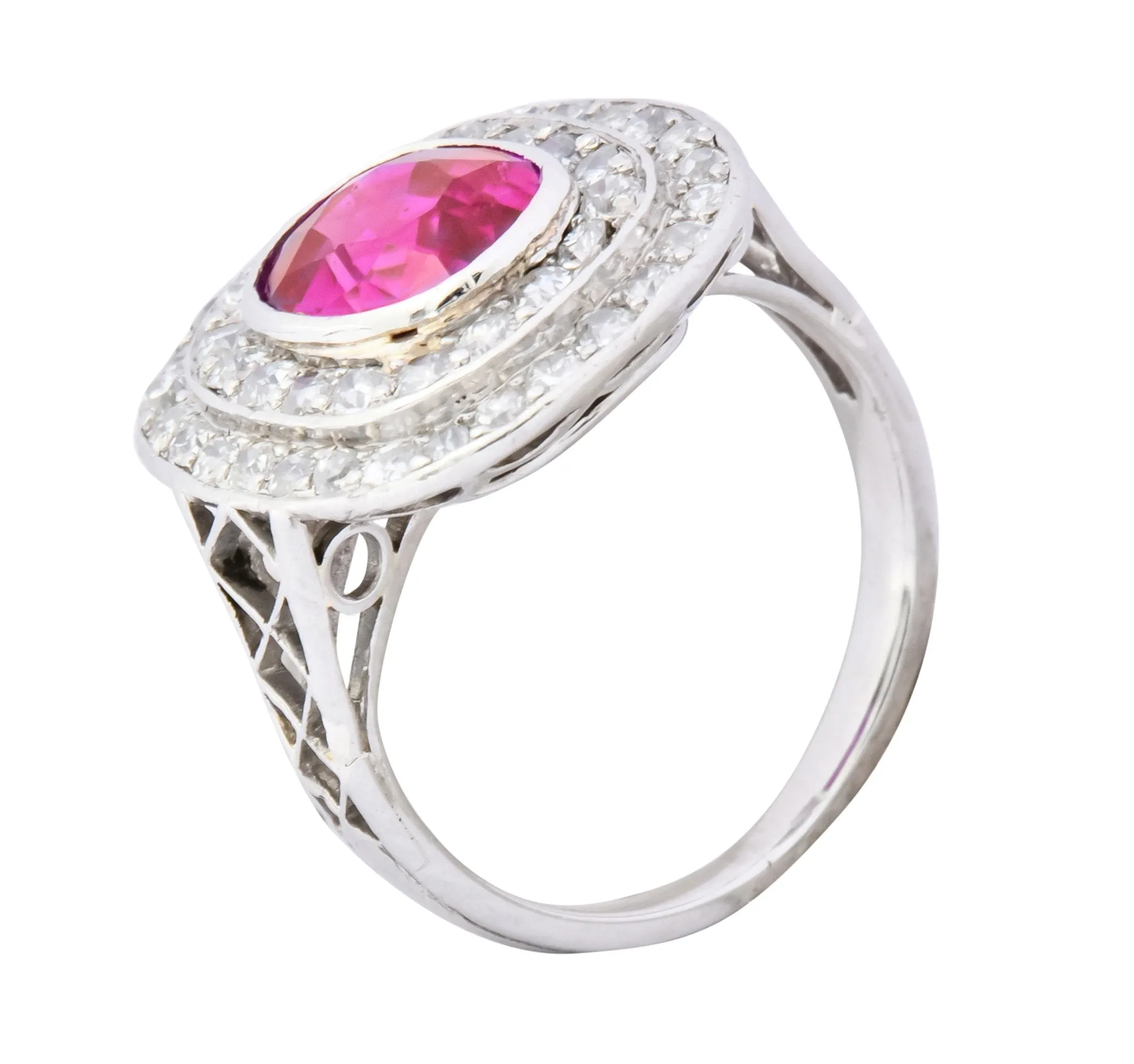 Edwardian 3.37 CTW No Heat Burma Ruby Diamond Halo Platinum Cluster Ring AGL