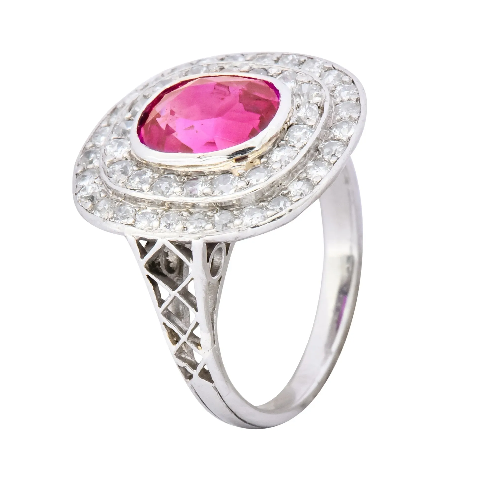 Edwardian 3.37 CTW No Heat Burma Ruby Diamond Halo Platinum Cluster Ring AGL