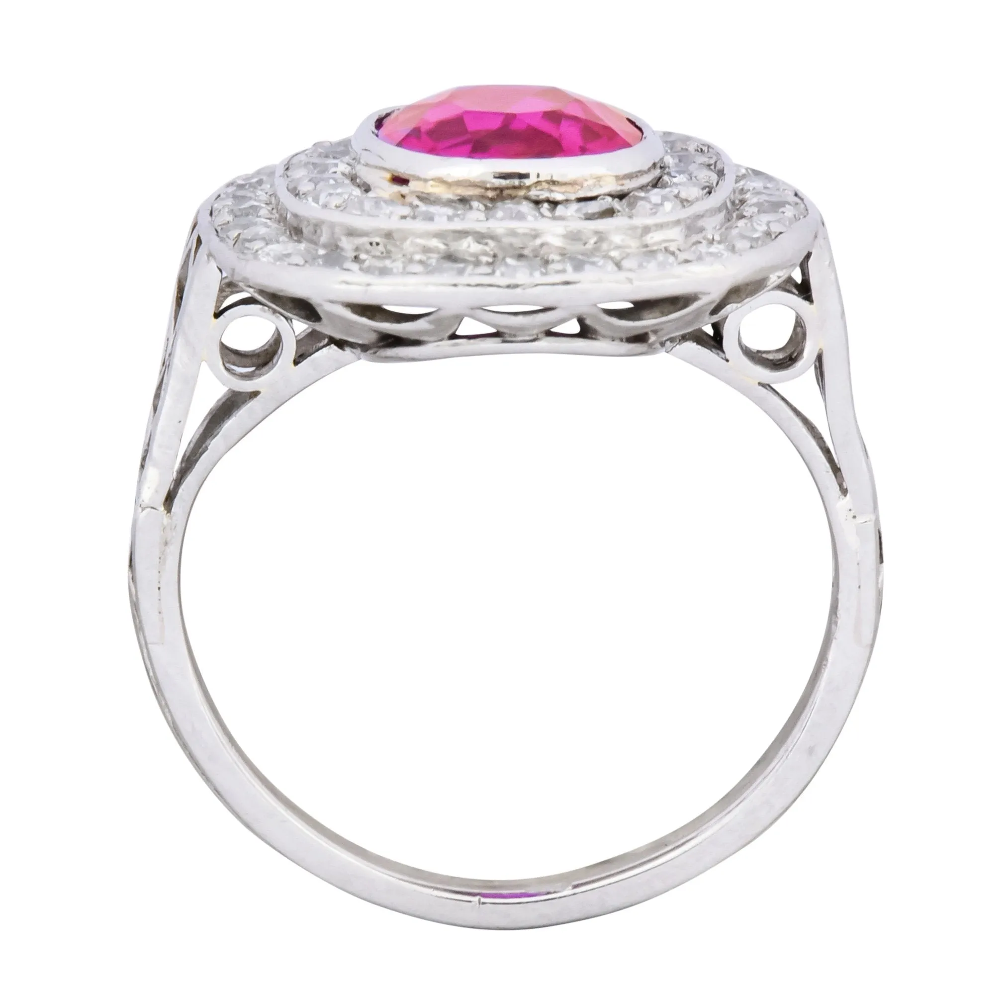 Edwardian 3.37 CTW No Heat Burma Ruby Diamond Halo Platinum Cluster Ring AGL