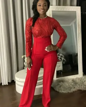 Elegant Formal Red Jumpsuit