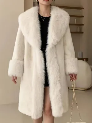 Elegant Womens MidLength Coat with Chic Faux Fur Collar