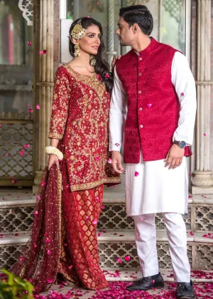 Embellished Designer Red Bridal Sharara Shirt #BN1265