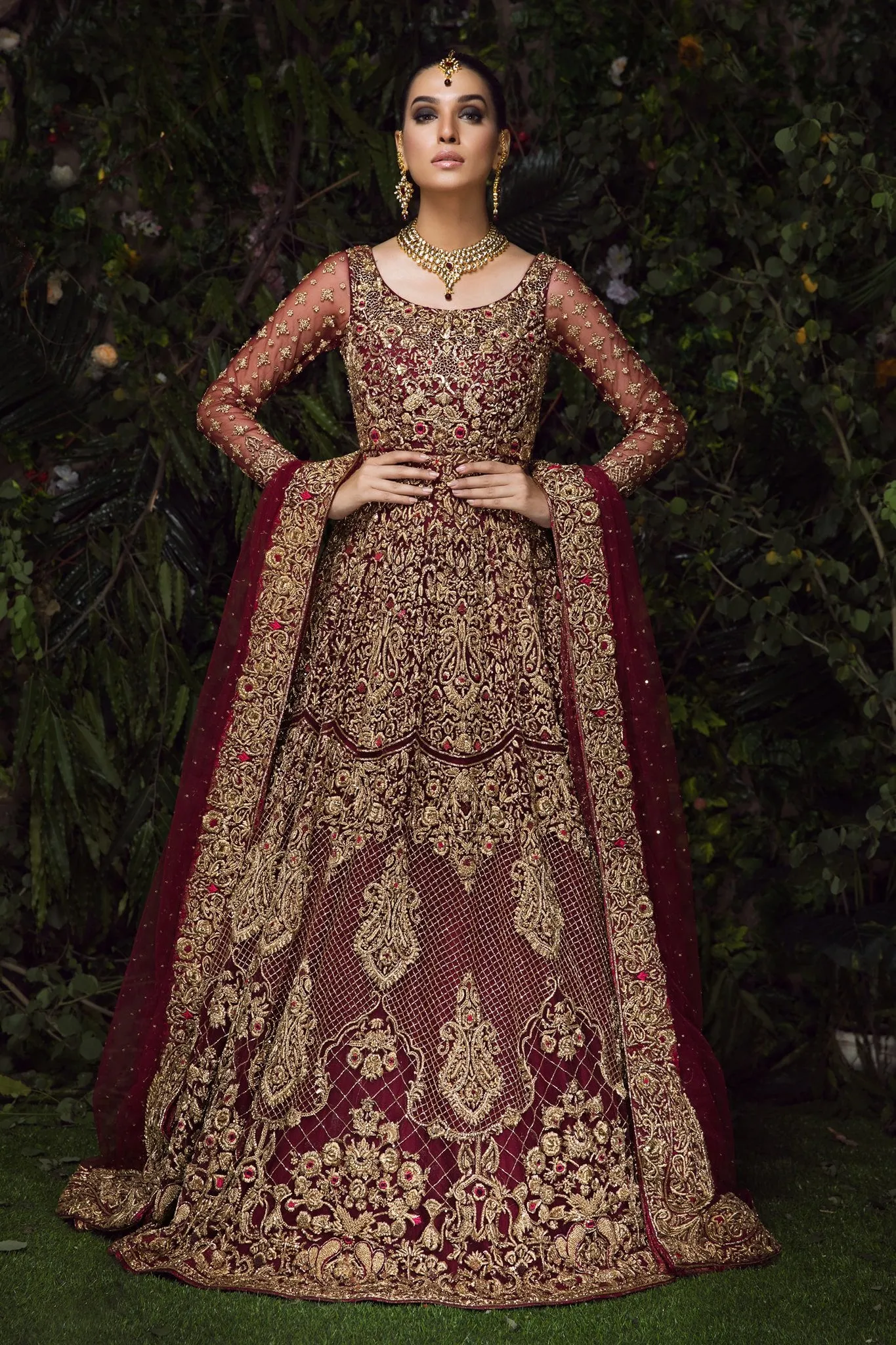 Embellished Pakistani Red Lehenga Bridal Attire #BN1073