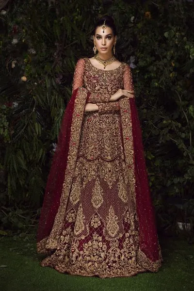 Embellished Pakistani Red Lehenga Bridal Attire #BN1073