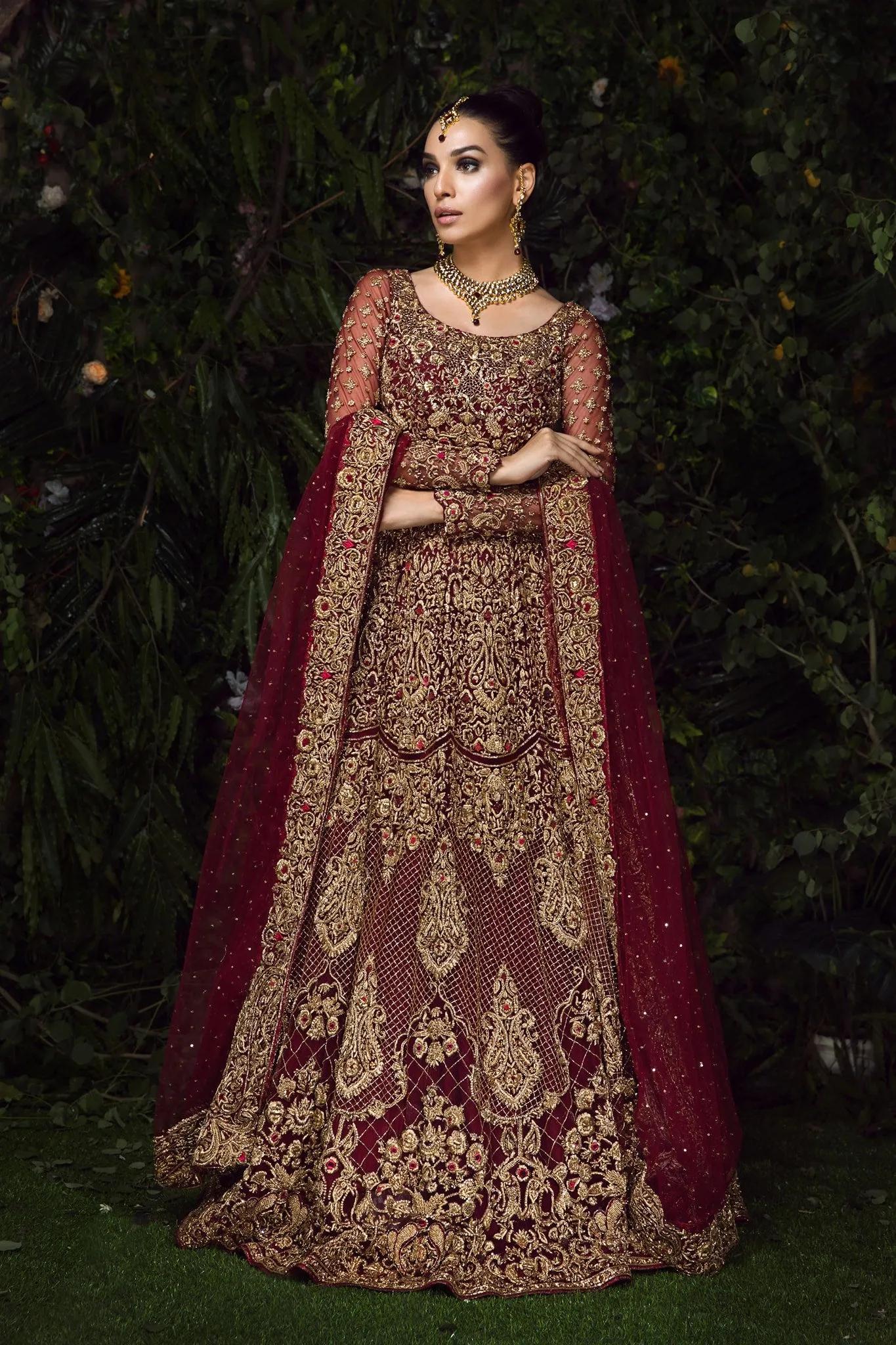 Embellished Pakistani Red Lehenga Bridal Attire #BN1073