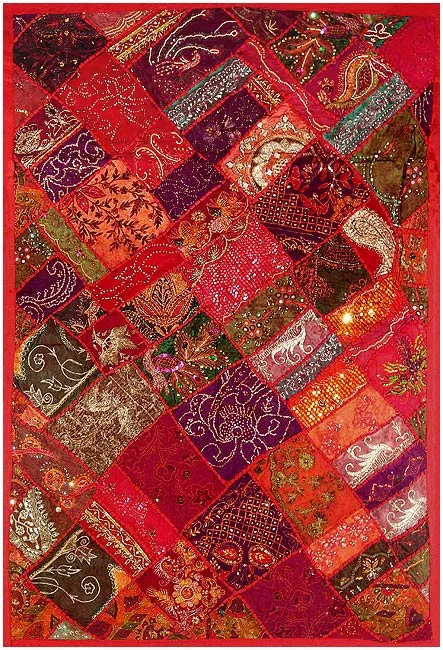 Embroidered Wall Hanging 'Red Exotica'