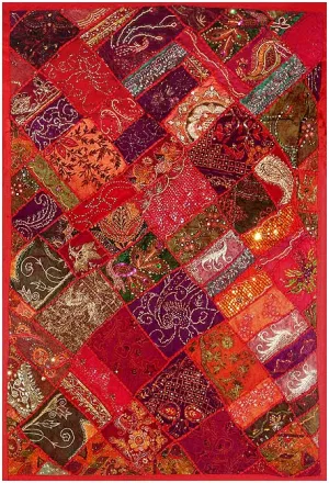Embroidered Wall Hanging 'Red Exotica'