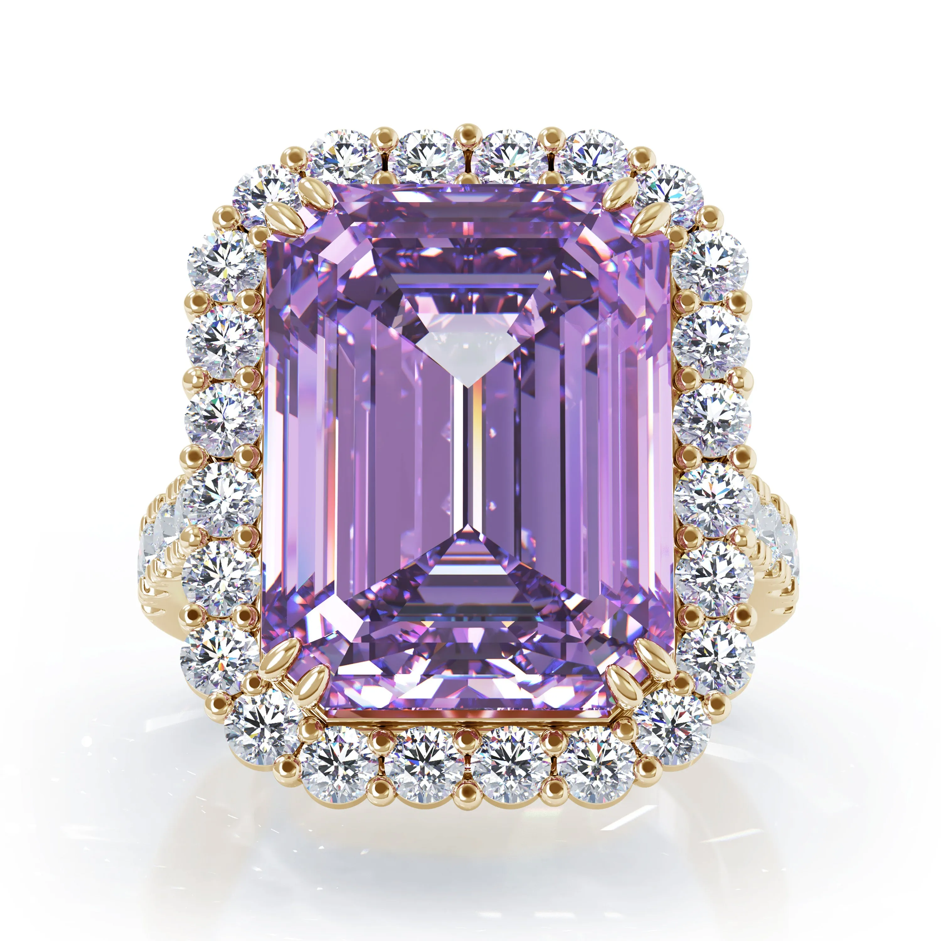 Emerald Cut Amethyst & 1.35Ct Diamond Ring in 14K Gold
