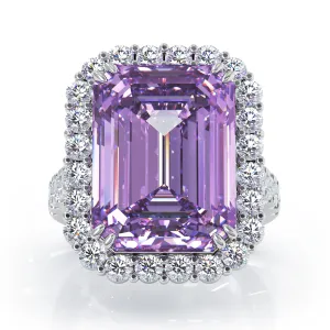 Emerald Cut Amethyst & 1.35Ct Diamond Ring in 14K Gold
