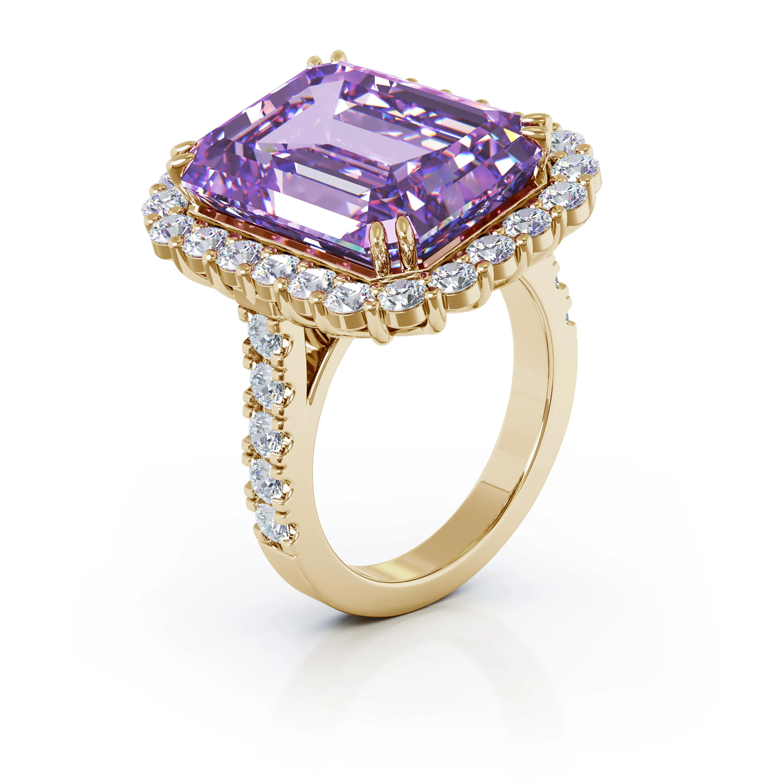Emerald Cut Amethyst & 1.35Ct Diamond Ring in 14K Gold