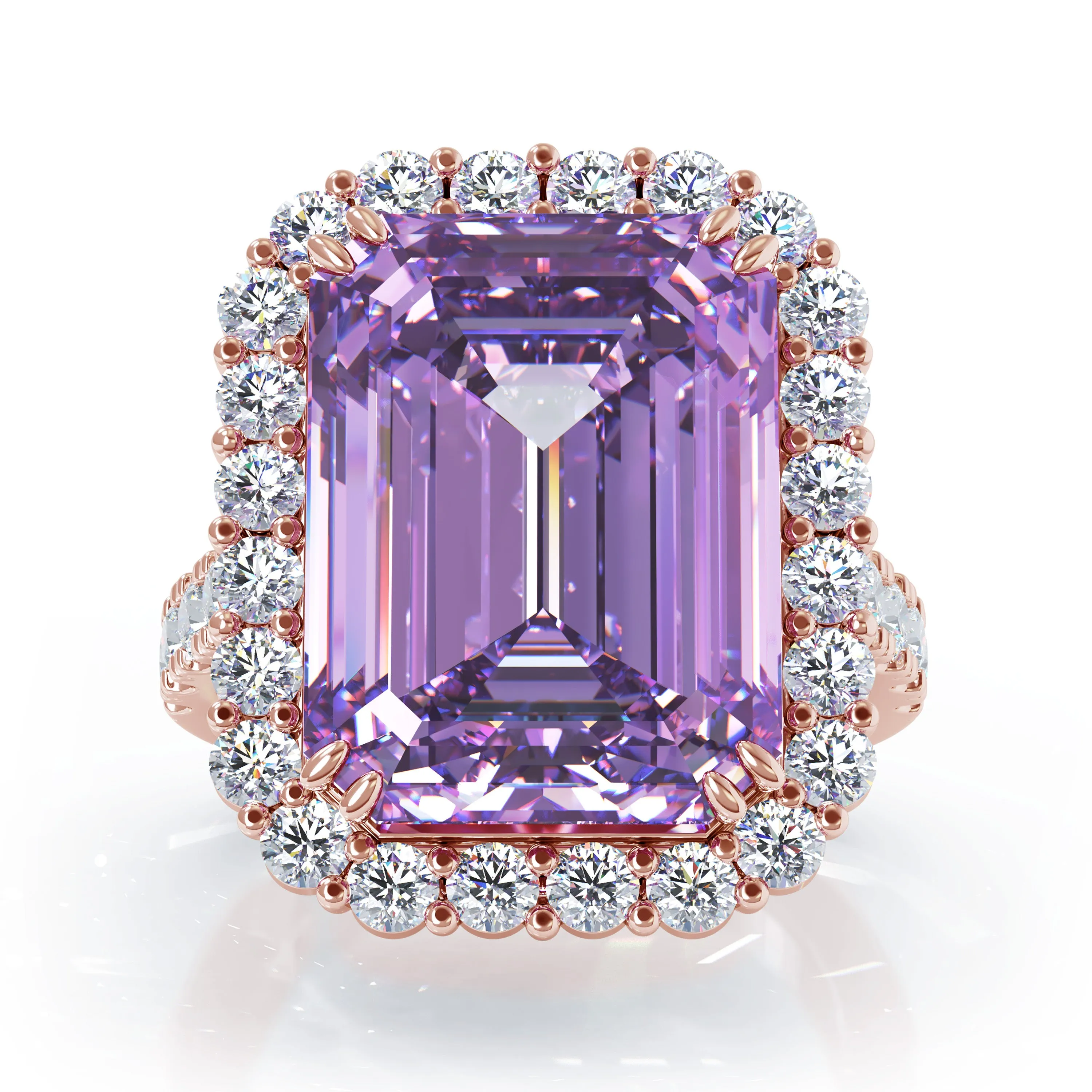Emerald Cut Amethyst & 1.35Ct Diamond Ring in 14K Gold
