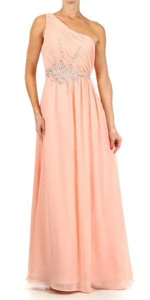 Eureka 2525 One Shoulder Ruched Chiffon Long Dress