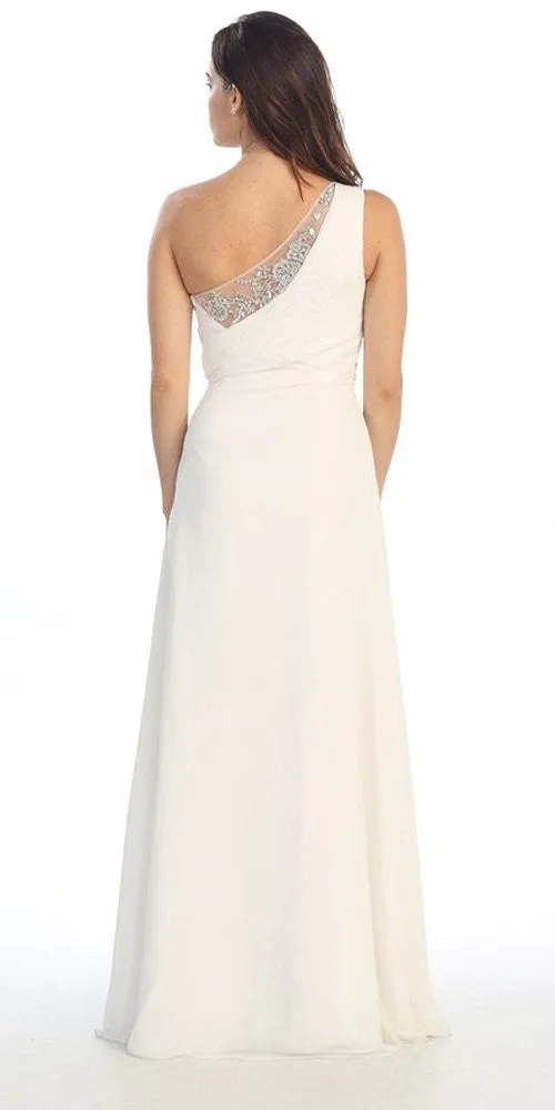 Eureka 2525 One Shoulder Ruched Chiffon Long Dress