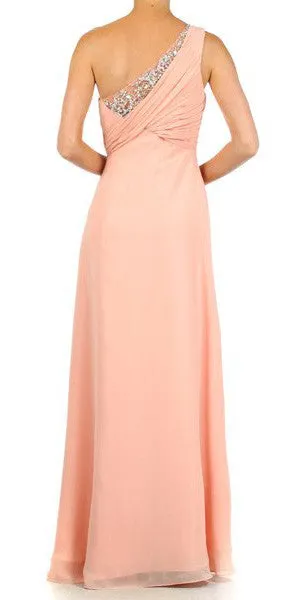 Eureka 2525 One Shoulder Ruched Chiffon Long Dress