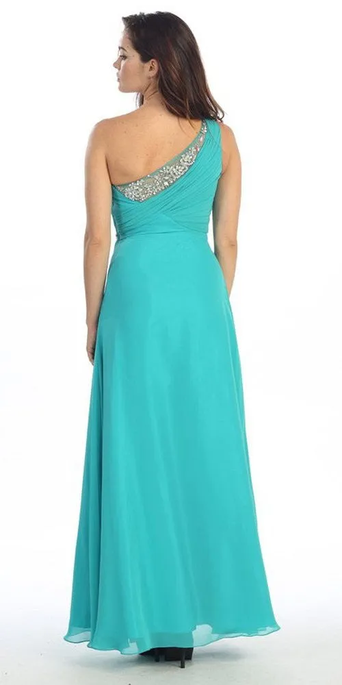 Eureka 2525 One Shoulder Ruched Chiffon Long Dress