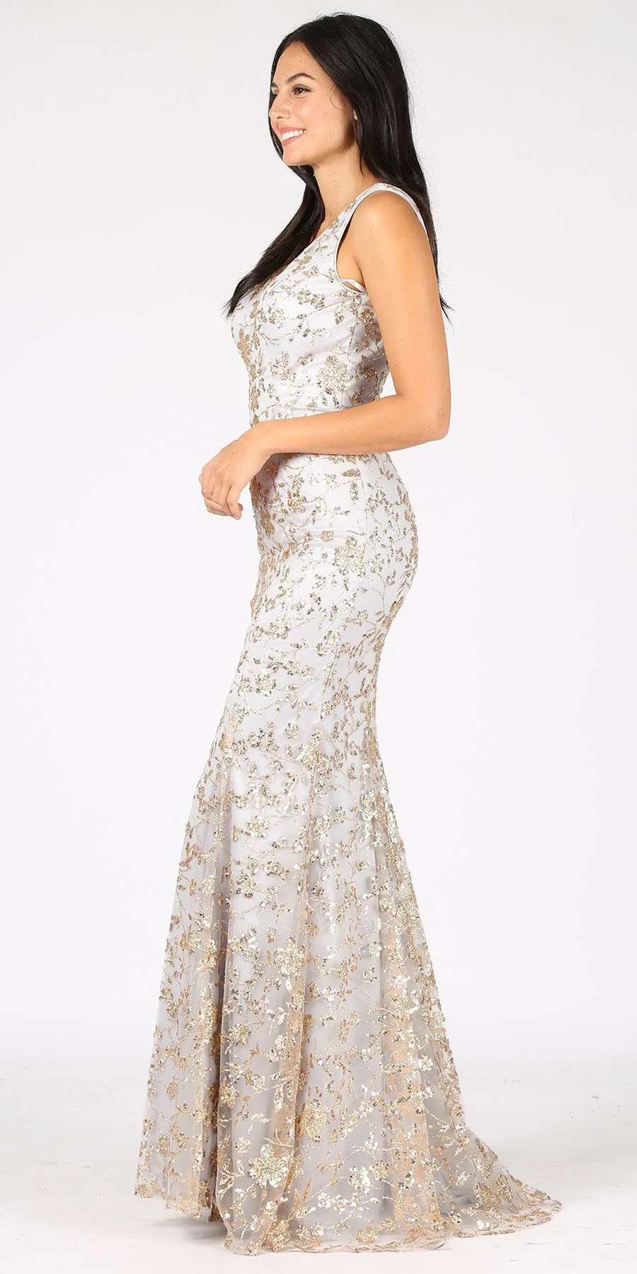 Eureka 9706 Sequin Embellished Long Fitted Gown