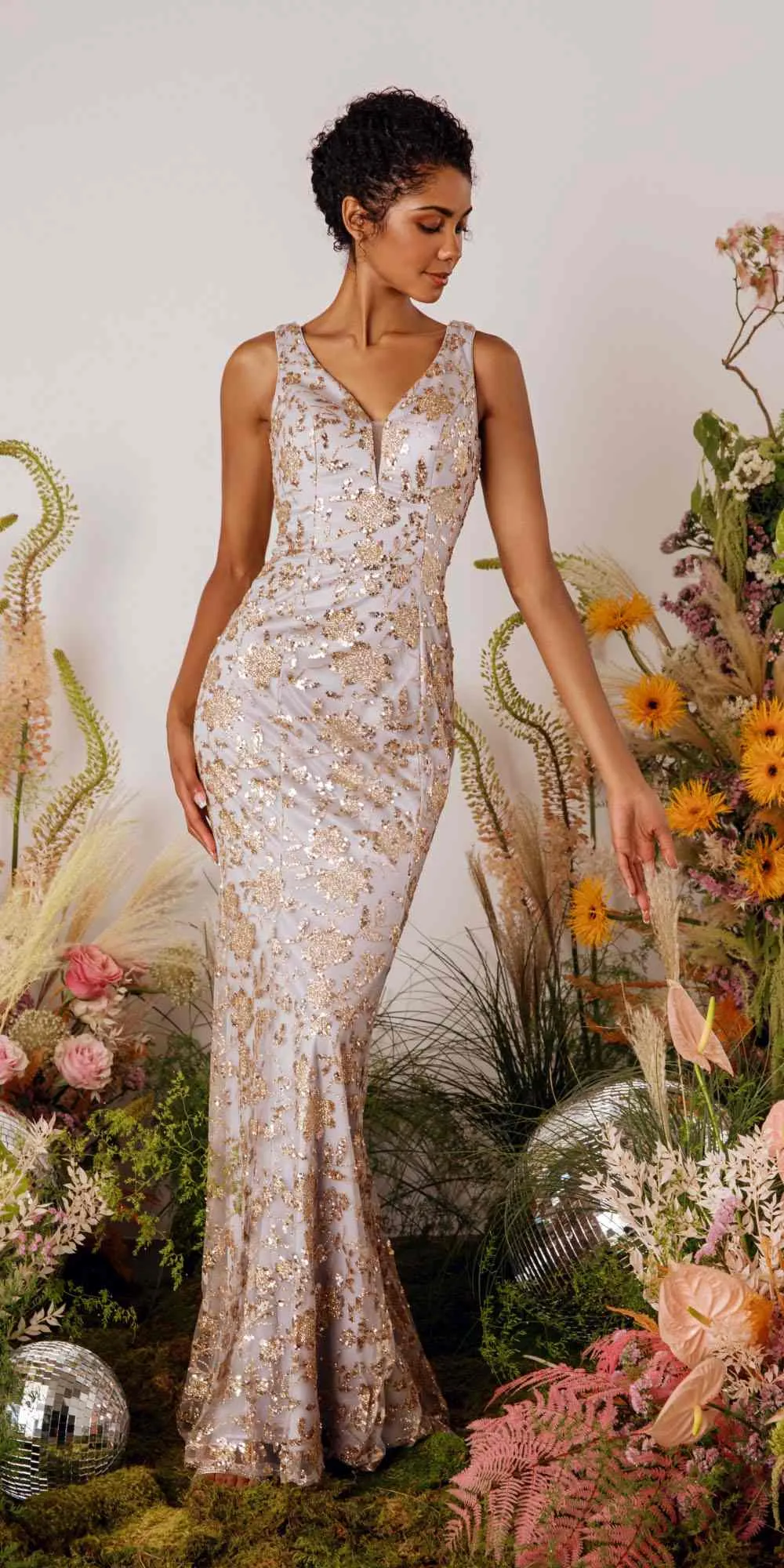 Eureka 9706 Sequin Embellished Long Fitted Gown