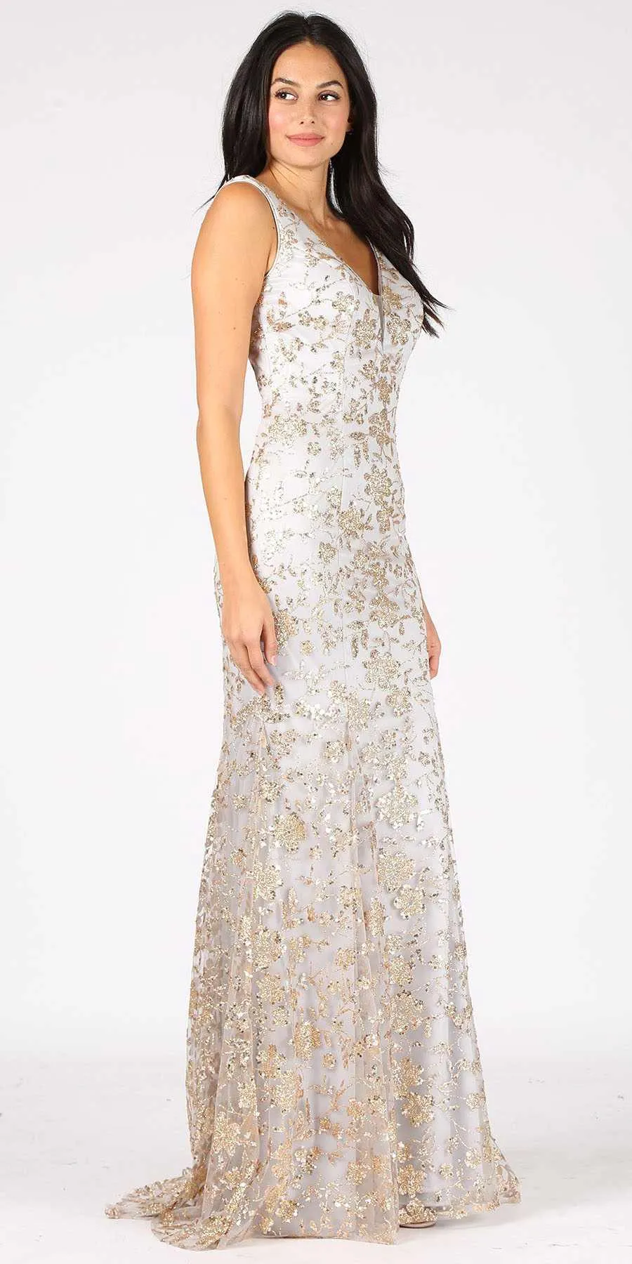 Eureka 9706 Sequin Embellished Long Fitted Gown