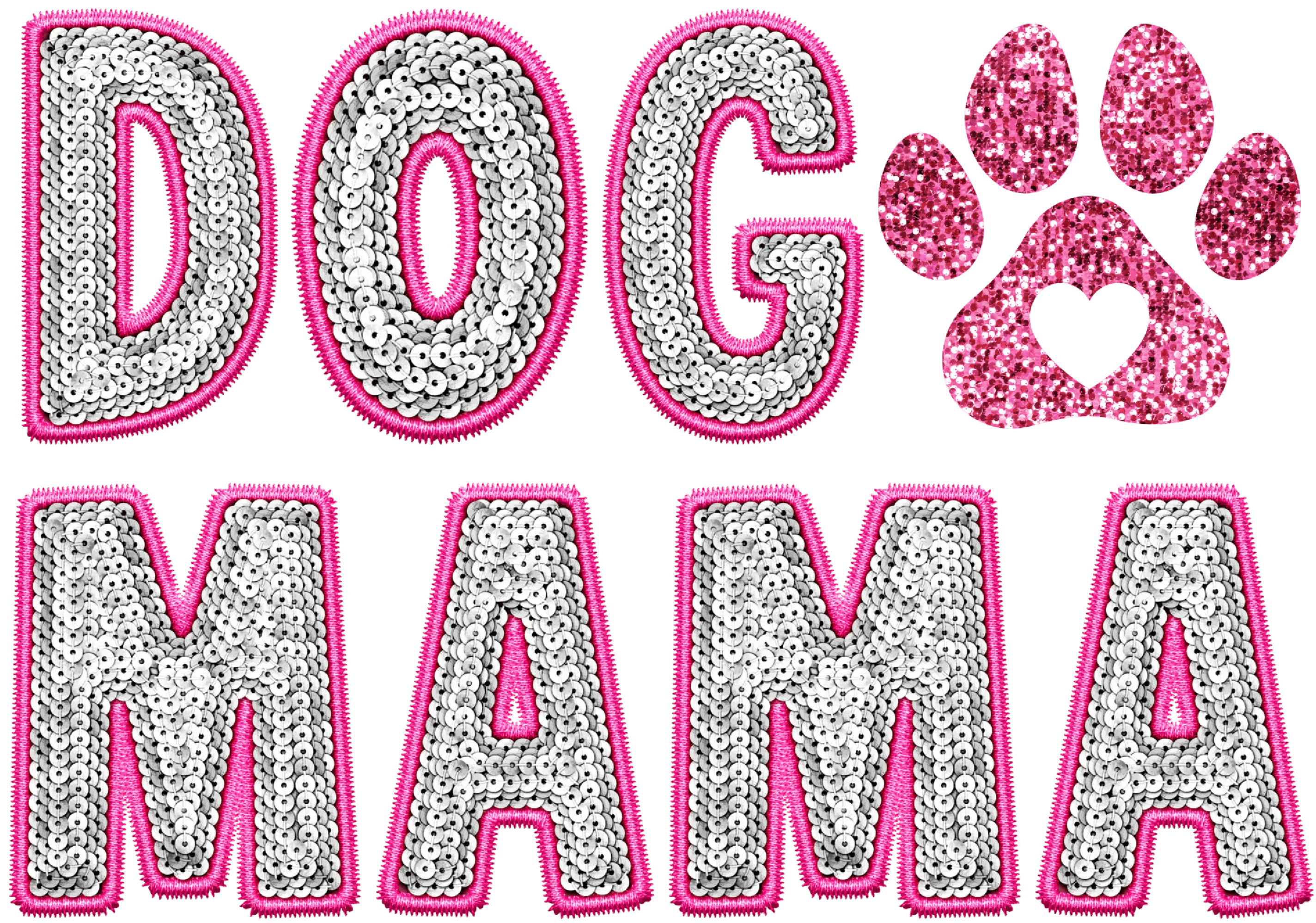 Faux Glitter Dog Mama Silver and Pink (direct-to-film) Transfer
