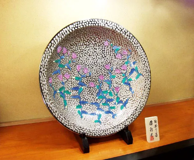 Fujii Kinsai Arita Japan - Somenishiki Platinum Hototogisu Ornamental plate 60.50 cm - Free Shipping