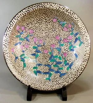 Fujii Kinsai Arita Japan - Somenishiki Platinum Hototogisu Ornamental plate 60.50 cm - Free Shipping