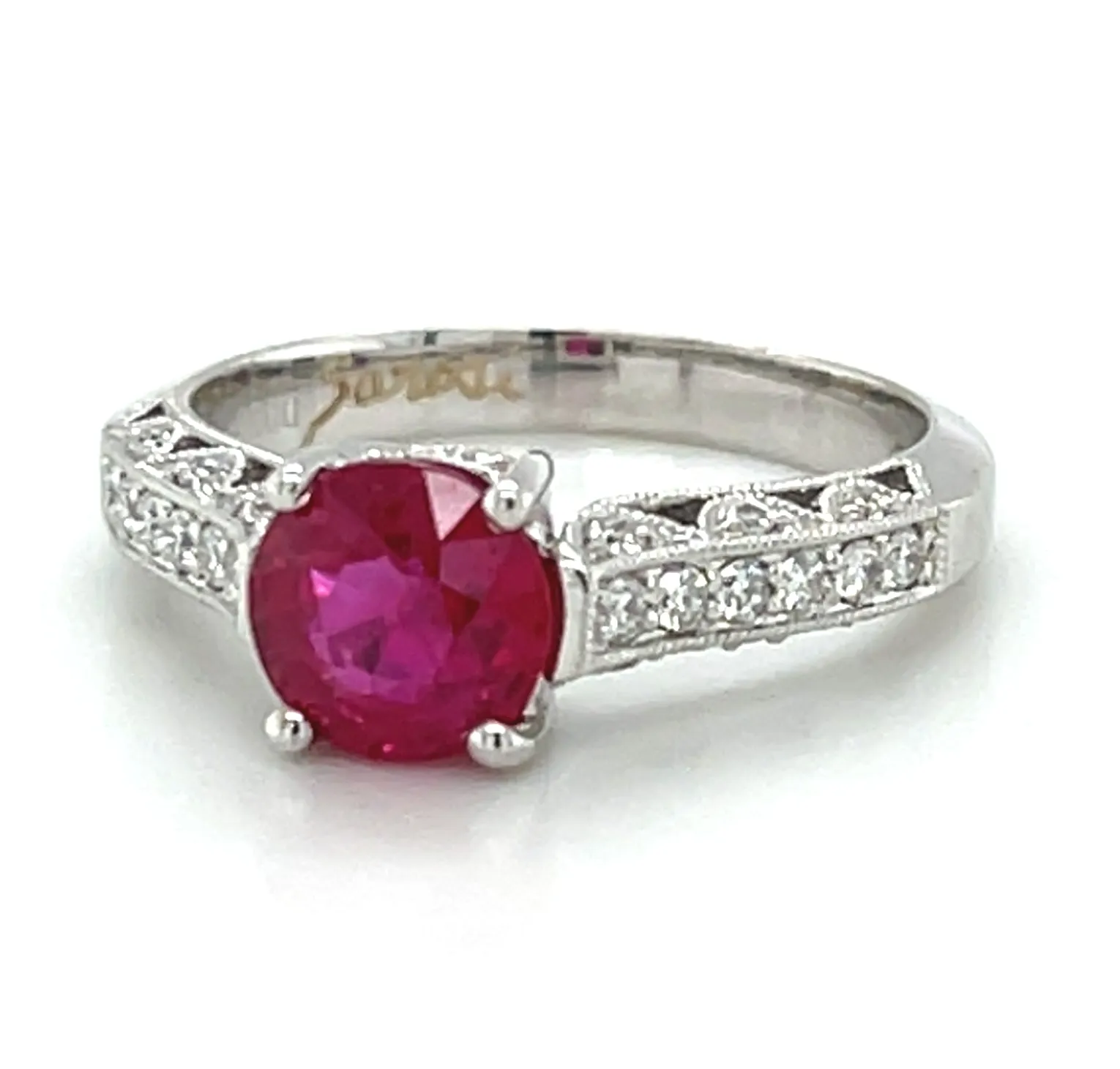 GIA Certified Burmese Ruby and Diamond White Gold Engagement Ring, 1.45 Carats