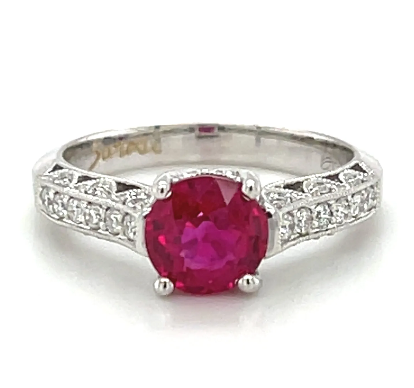 GIA Certified Burmese Ruby and Diamond White Gold Engagement Ring, 1.45 Carats
