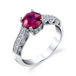 GIA Certified Burmese Ruby and Diamond White Gold Engagement Ring, 1.45 Carats