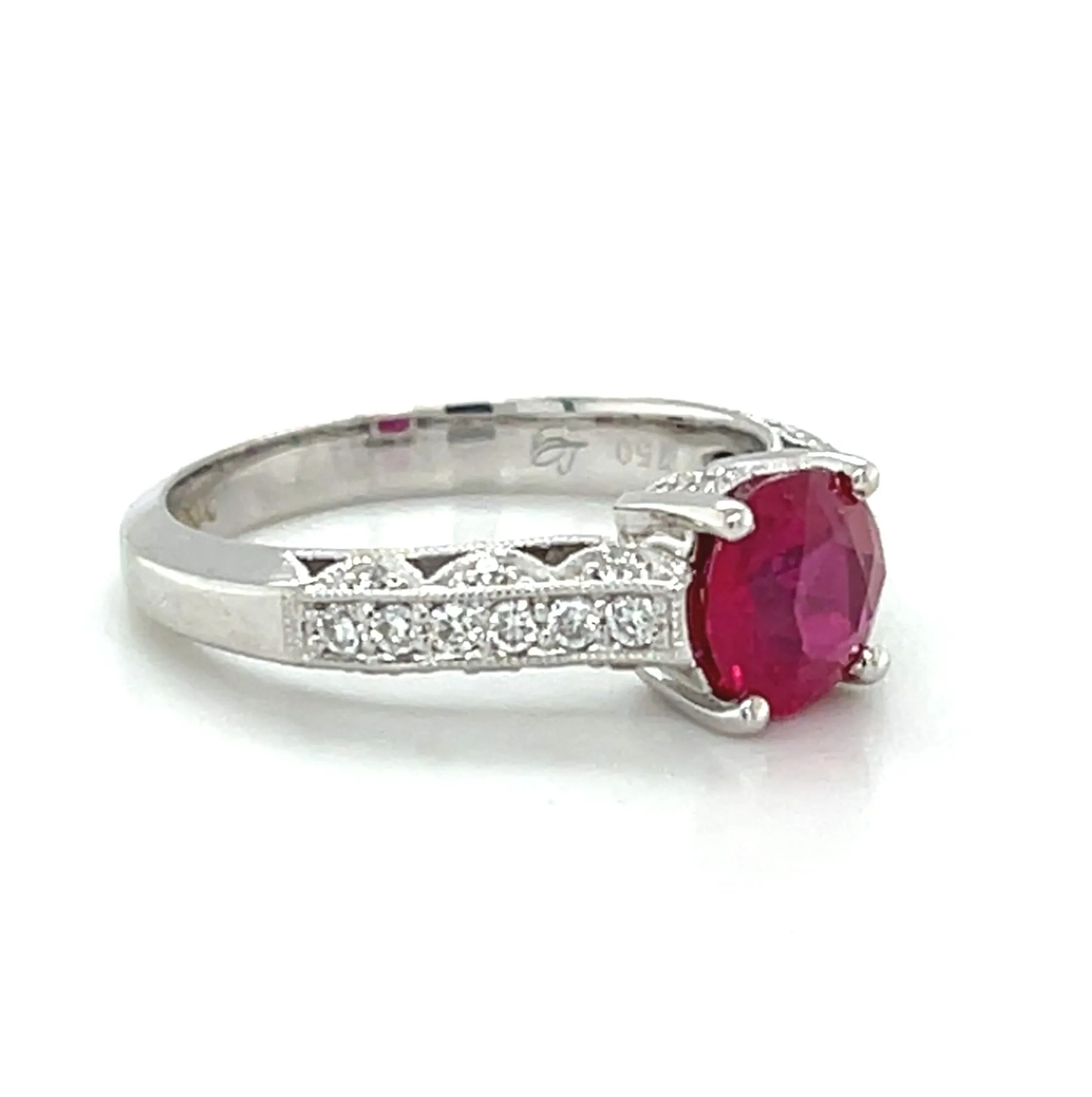GIA Certified Burmese Ruby and Diamond White Gold Engagement Ring, 1.45 Carats